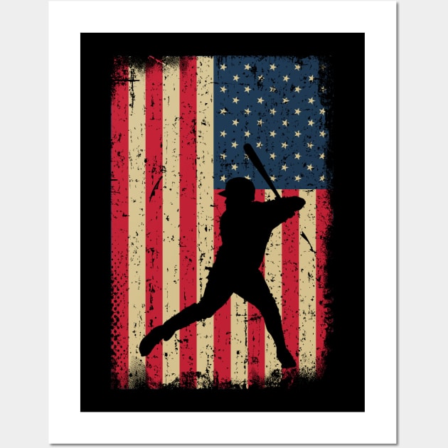 USA American Flag Baseball Player Wall Art by ChrifBouglas